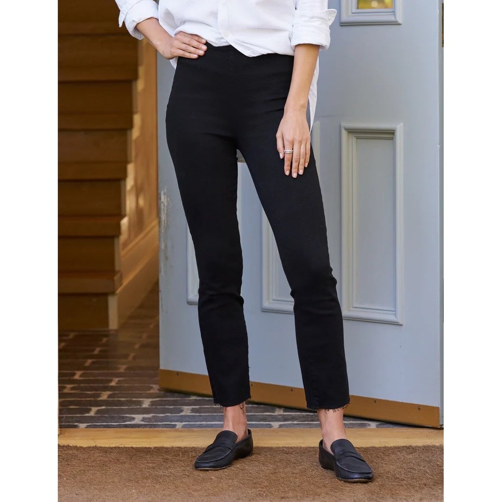 Frank & Eileen Derry Illusion Pull-On Jean Straight Leg Raw Hem Black Denim 28‎